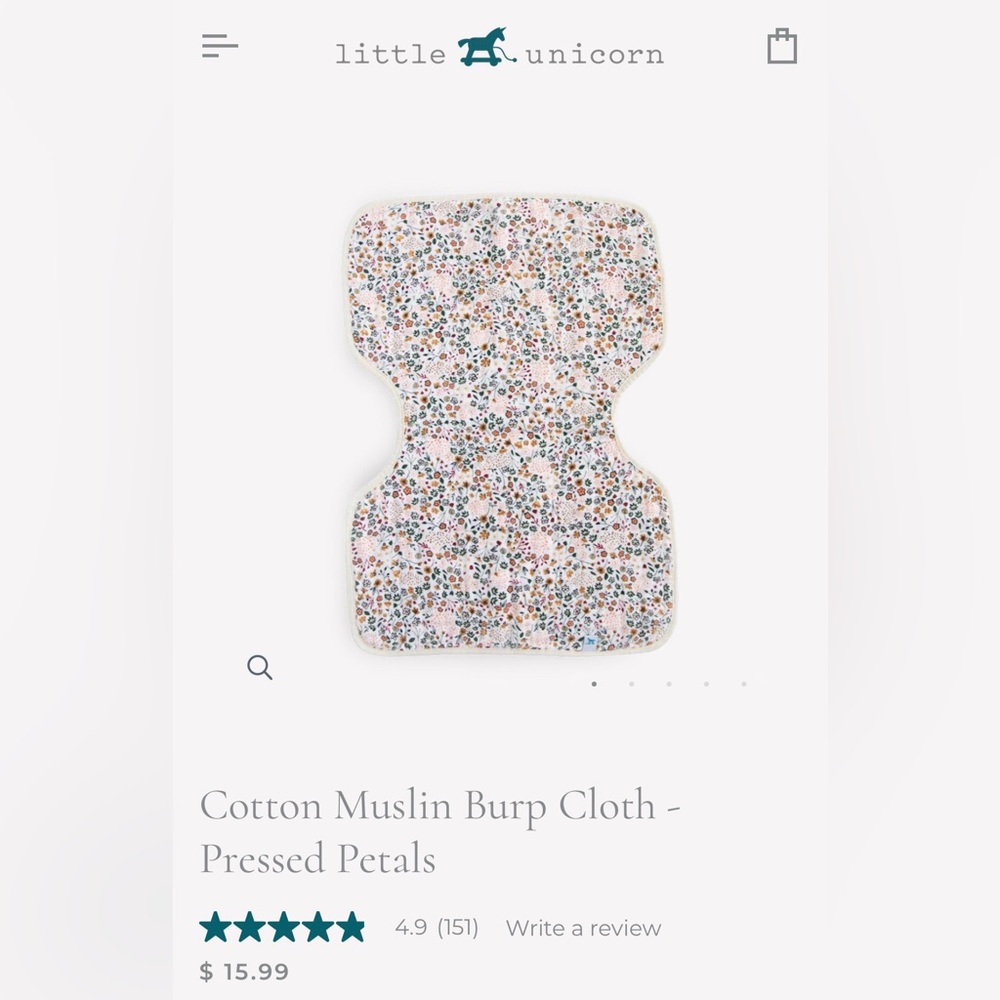 Five Little Unicorn Cotton Muslin Burp Cloths - Pressed Petals
